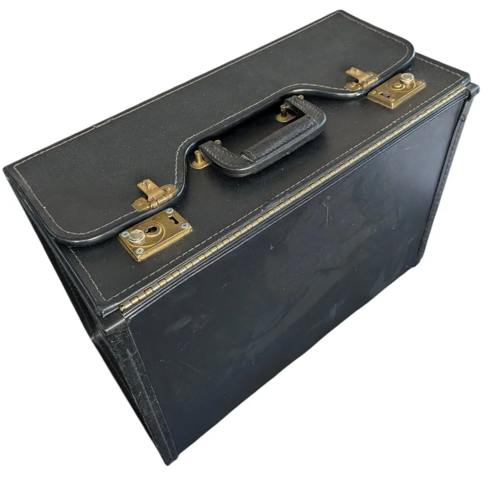 Vintage Faux Leather Banker's Box - Double Hinged Briefcase